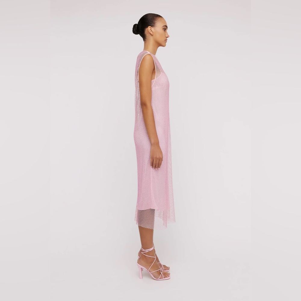 NWT Scanlan Theodore DIAMANTE MESH DRESS PALE PINK - Picture 5 of 13
